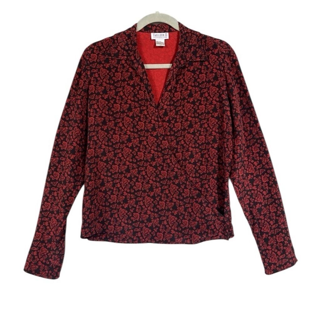 Vintage Tailleur II 100% Silk Paisley Print Long Sleeve Wrap Blouse Size 10 P
